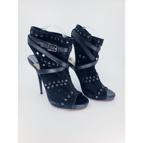 Jimmy Choo Black Suede Studded Open Toe Bondage Booties Size 38 - Picture 3 of 6